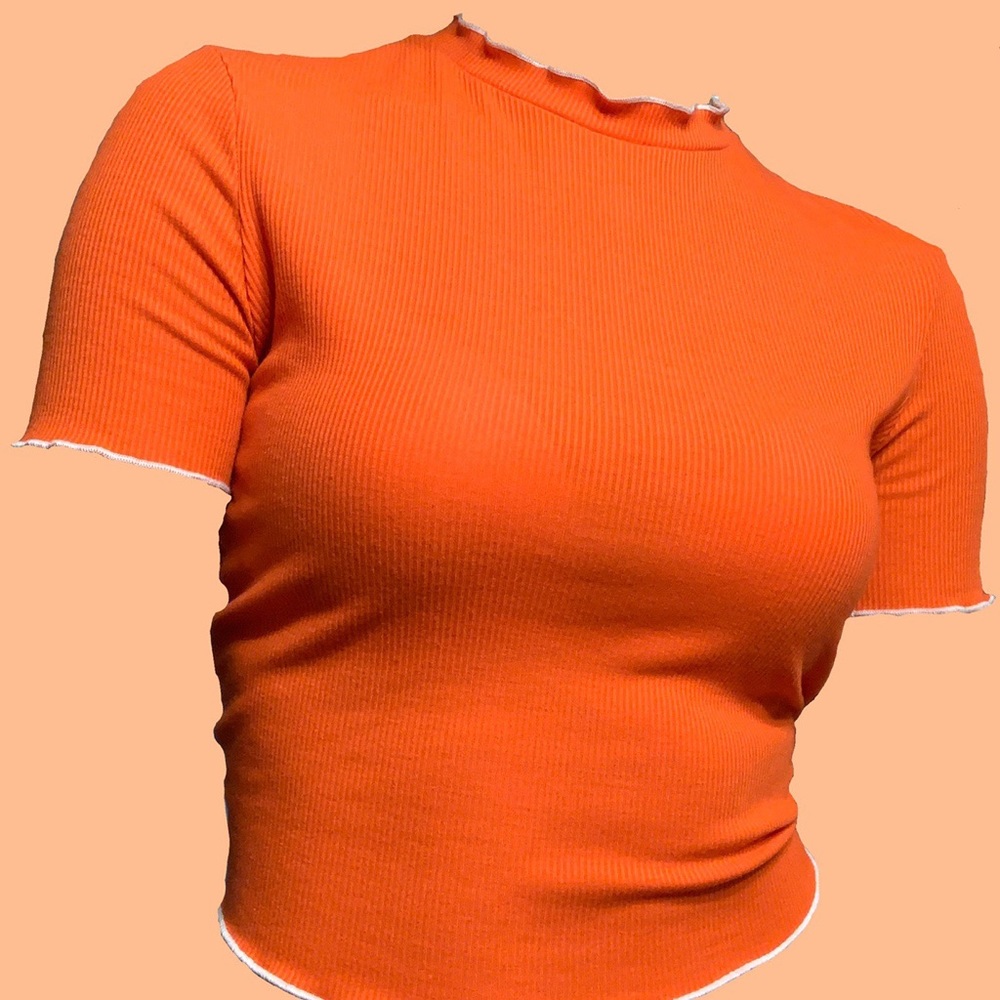 Orange ruffle sleeve crop top